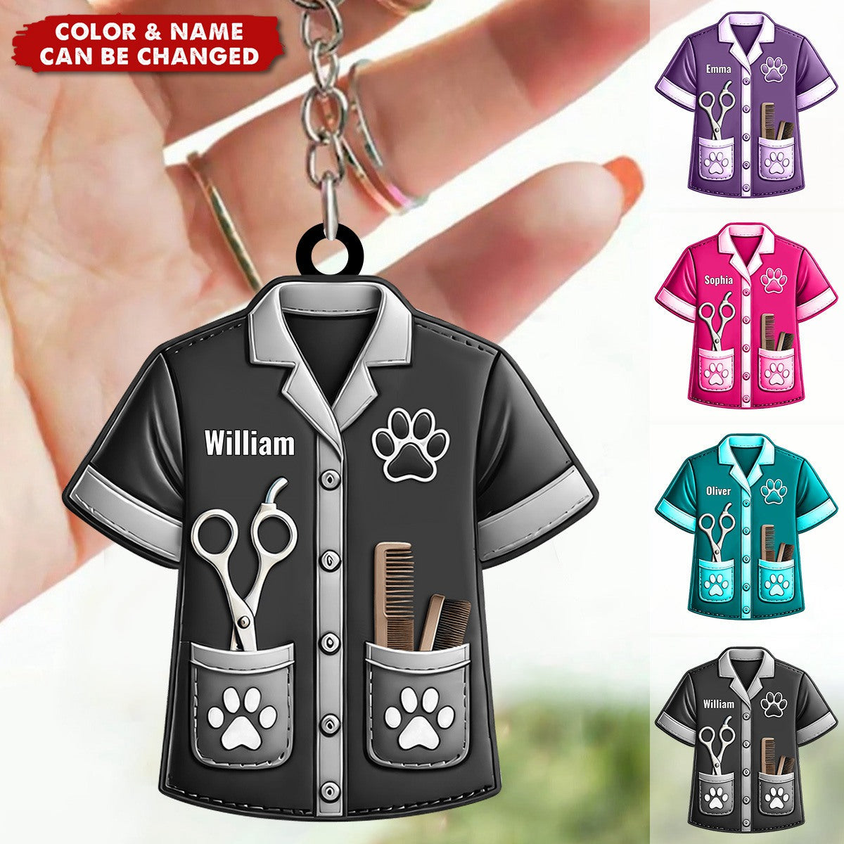 Personalized Pet Groomer Uniform Acrylic Keychain