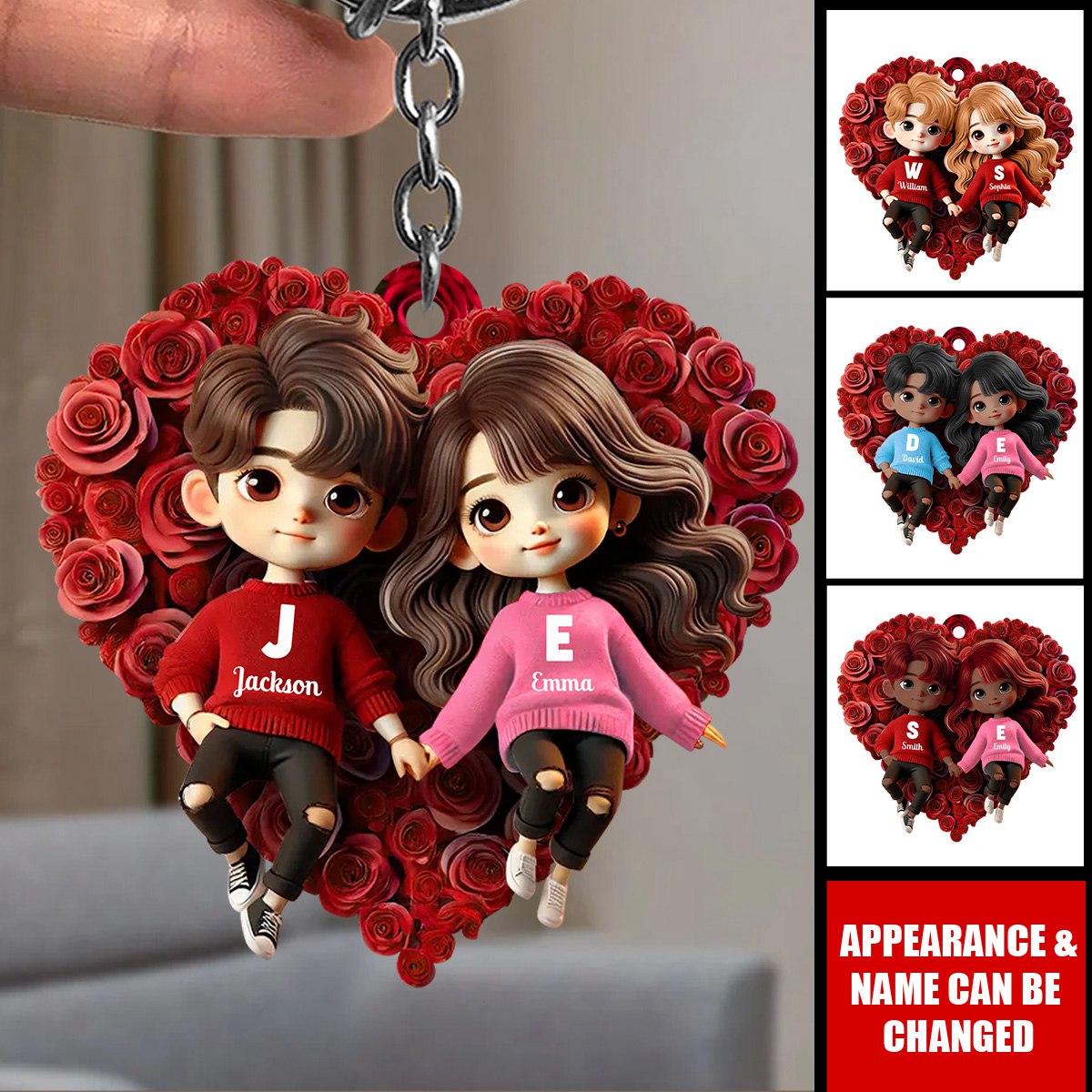 Cute Couple Lying On Rose Heart Personalized Acrylic Keychain, Gift for him, Gift for her