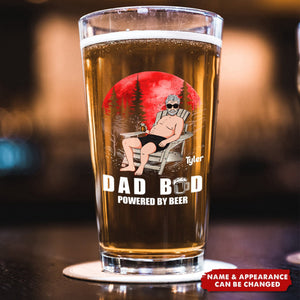 Funny Father's Day Gift Dad Bod Powered By Beer - Personalized Beer Glass