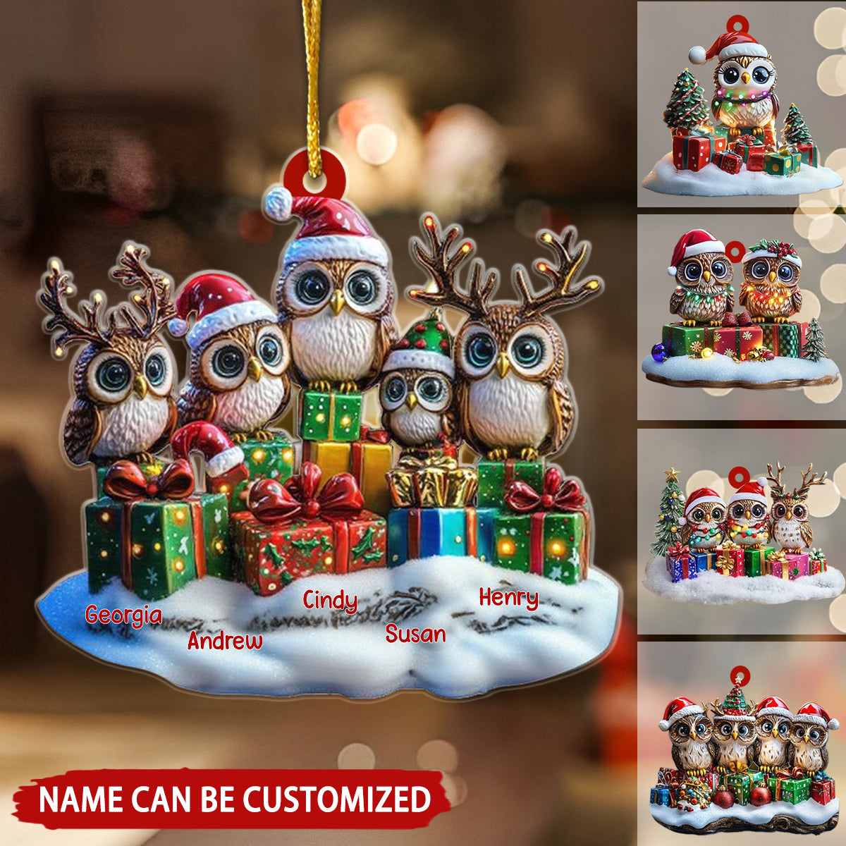 Owl Be Home For Christmas Personalized Family Ornament