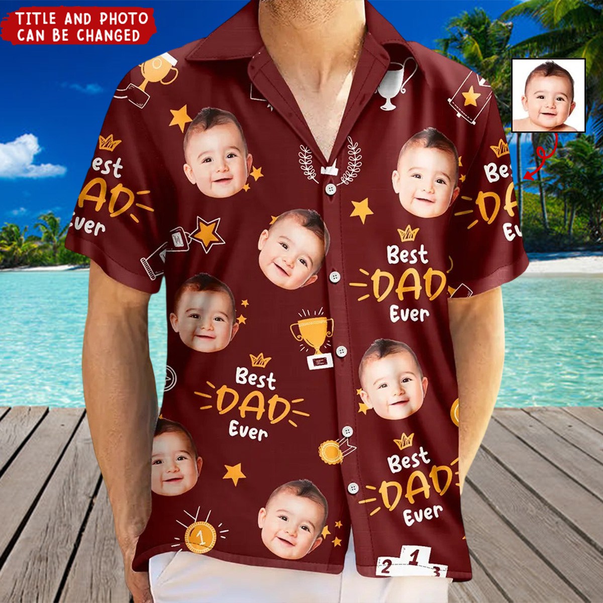 Custom Photo Best Papa Ever Trophy Dad - Personalized Hawaiian Shirt