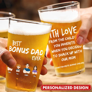 Father's Day Gift With Love Best Bonus Dad Ever - Personalized Beer Glass