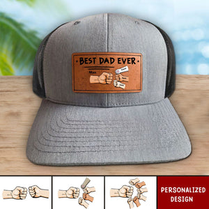 Best Dad Ever - Hands Version - Personalized Leather Patch Hat