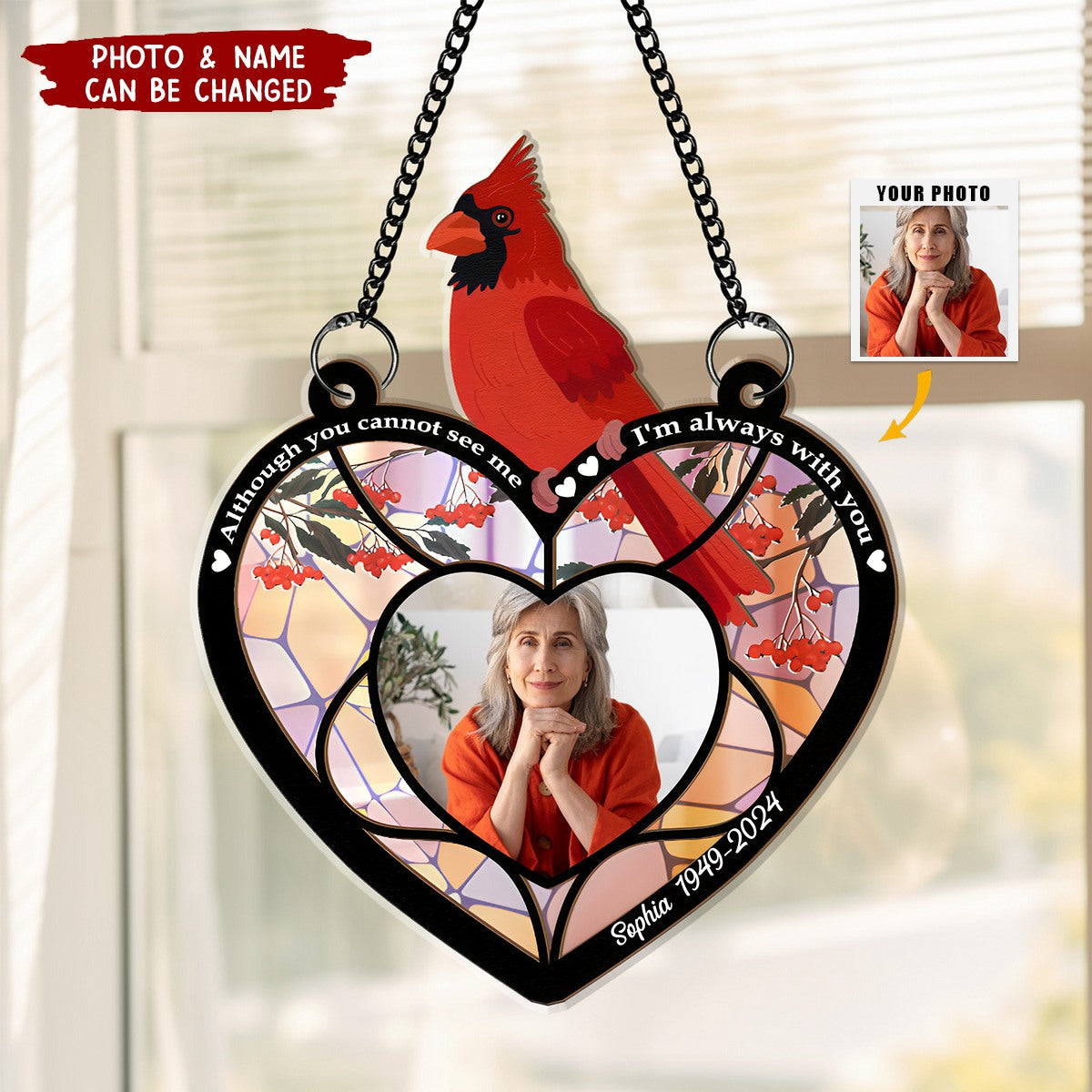 I'm Always With You - Personalized Cardinal Suncatcher Photo Ornament