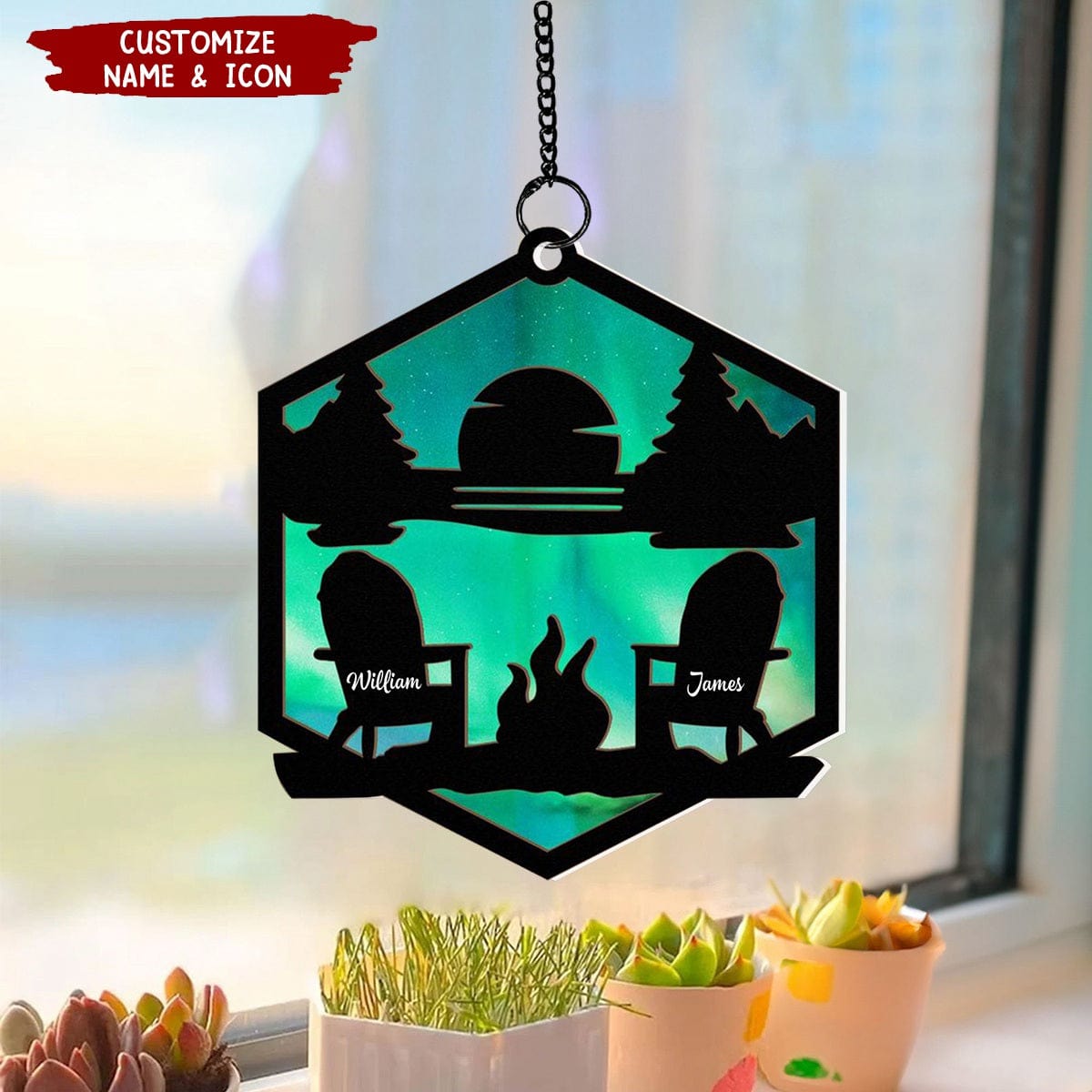 Mountain Camping - Personalized Window Hanging Suncatcher Ornament