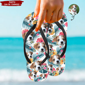 Custom Dog's Cat's Kid's Photo With Tropical Vibe - Personalized Photo Flip Flops