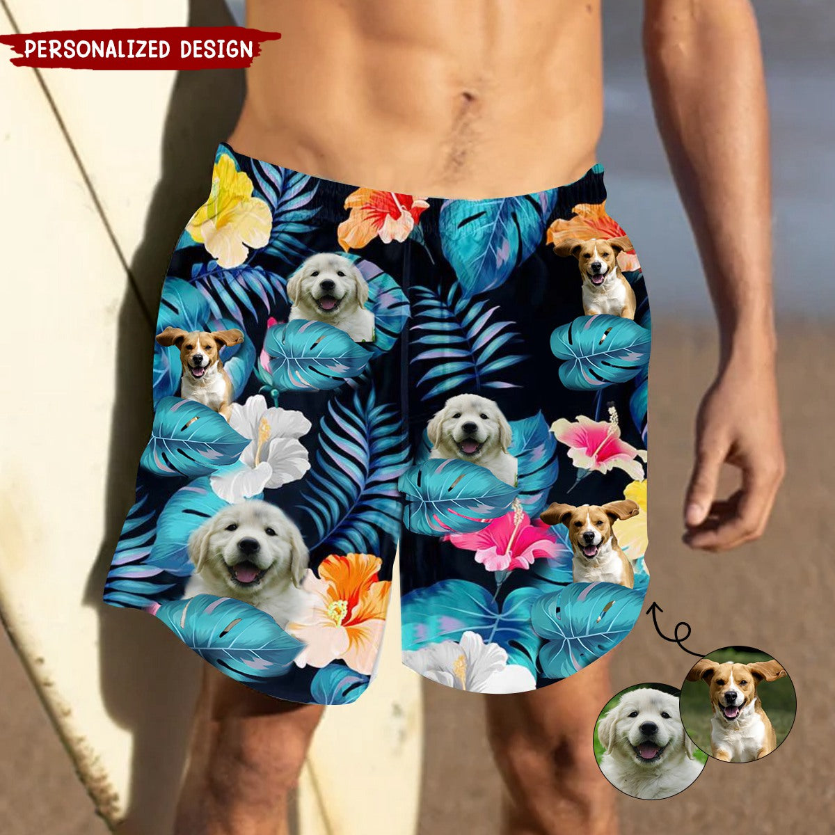 Custom Photo Funny Family Pet Face - Funny Gift For Pet Lovers - Personalized Custom Unisex Beach Shorts