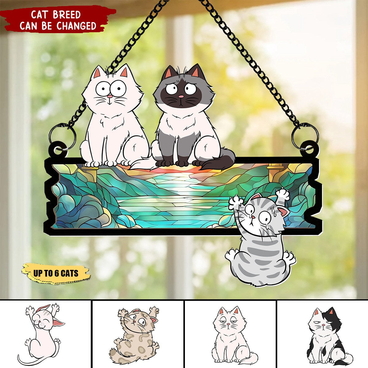 Funny Cats Hanging On Acrylic Sign - Personalized Window Hanging Suncatcher Ornament