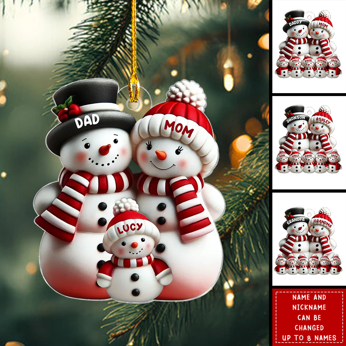 Cute Snowman Family Christmas Decor Personalized Acrylic Ornament