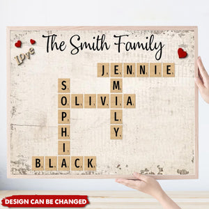 Family Love Crossword Puzzle Art Personalized Poster, Christmas Decor, Created In A Moment, Treasured Forever