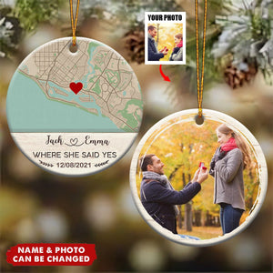 Christmas Newly Engaged Couple Gift Personalized Map Ceramic Ornament