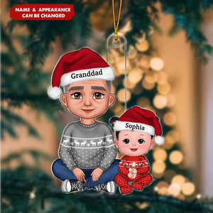 Grandpa Grandkid Crossed Legs Christmas - Personalized Acrylic Ornament, Gift For Granddaughter Grandson