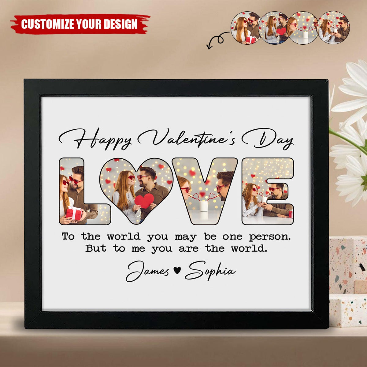 Custom Photo To Me You Are The World Valentine Picture Frame