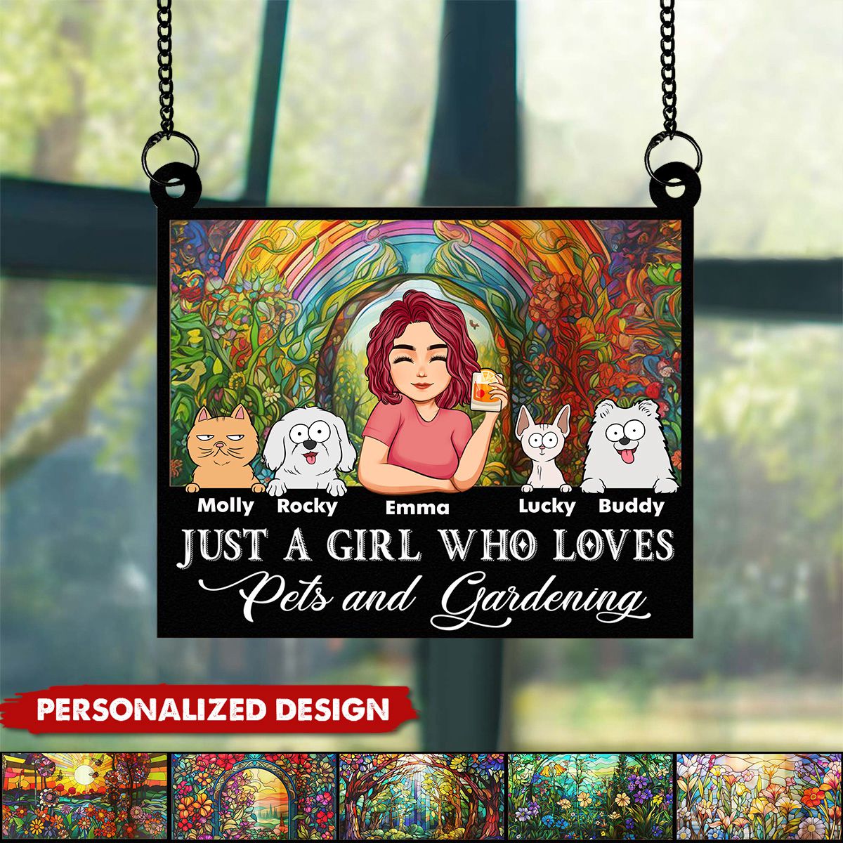 Girl Who Loves Dogs And Gardening - Personalized Window Hanging Suncatcher Ornament