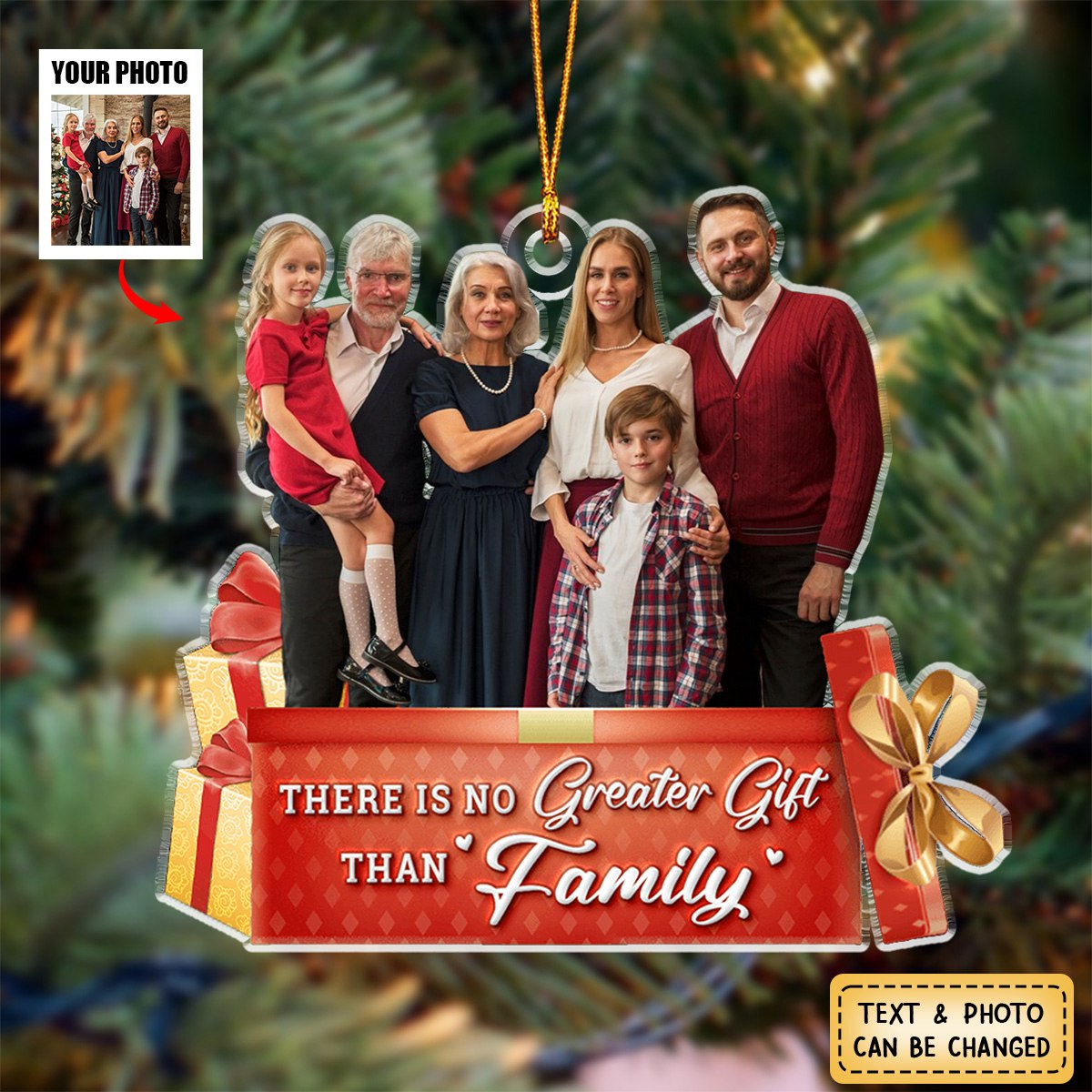 Family Custom Photo The Christmas Spirit Lives Here - Family Personalized Acrylic Ornament