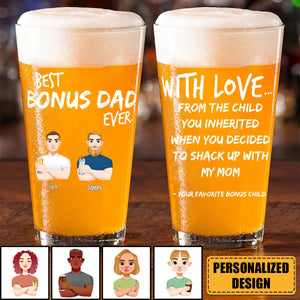 Father's Day Gift With Love Best Bonus Dad Ever - Personalized Beer Glass