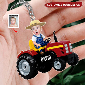 Custom Photo Gifts For Kid Personalized Keychain Riding Tractor