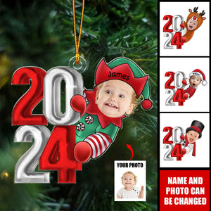 Personalized 2024 New Release Custom Photo Christmas Santa Kid, Gift For Grandkids Ornament