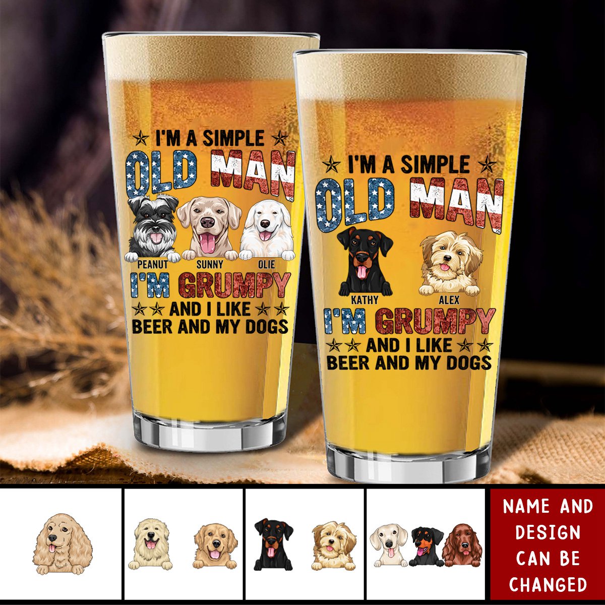 I'm Grumpy And I Like Beer And My Dog - Personalized Beer Glass