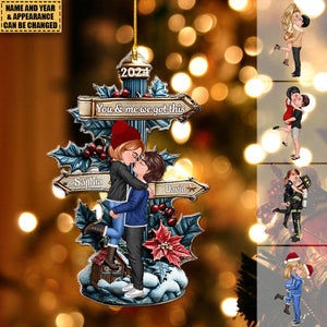 Winter Doll Couple Hugging Kissing In The Snow Personalized Acrylic Christmas Ornament