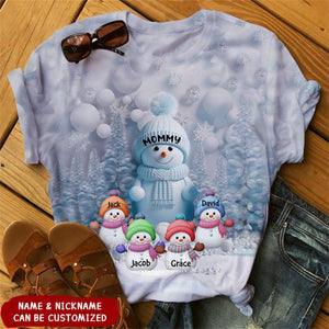 Christmas Blue Vibe Snowman Grandma Mom Colorful Kids Personalized T-shirt