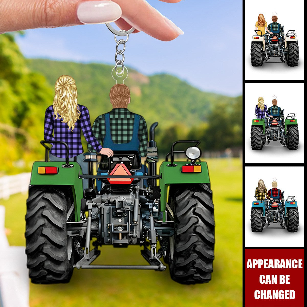 Tractor Driving Couple - Personalized Acrylic Keychain - Gift For Farmers