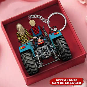 Tractor Driving Couple - Personalized Acrylic Keychain - Gift For Farmers