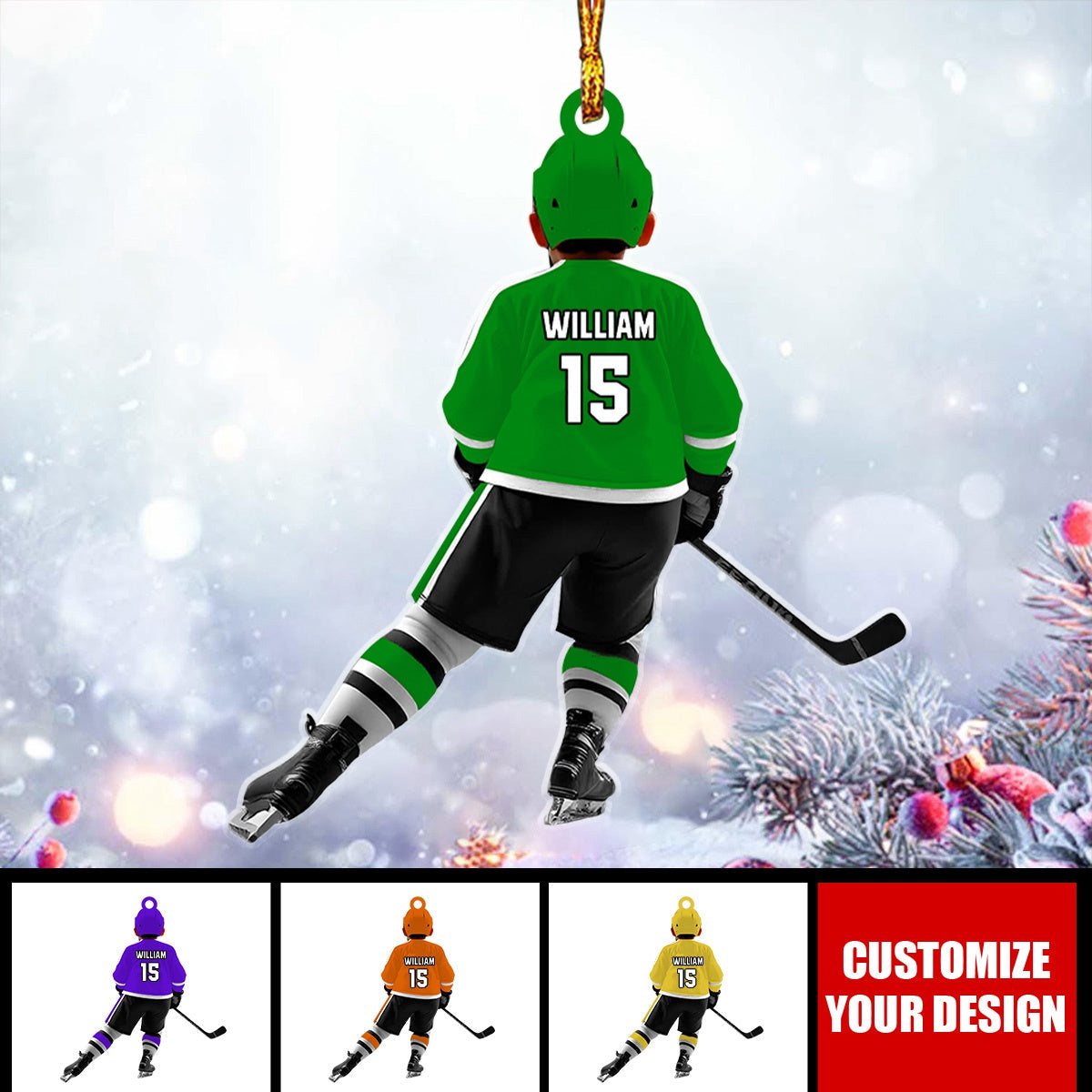 Personalized Kid Hockey Player Ornament, Hockey Uniform Ornament