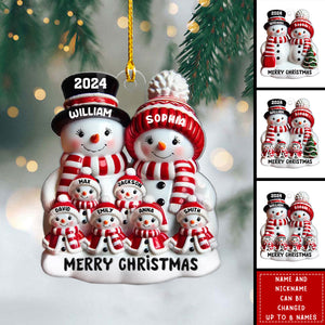 Snowman Family Glossy Effect Christmas Decor Personalized Acrylic Ornament