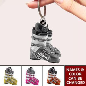 Winter Skiing Boots Personalized Keychain, Gift For Skiing Lovers