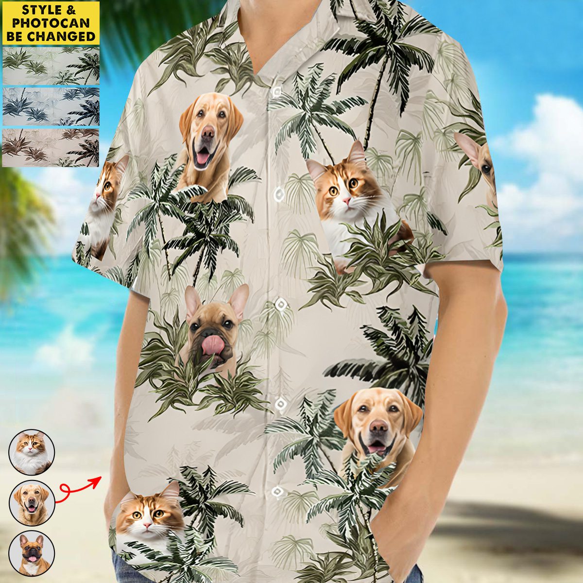 Custom Photo Happiness Comes In Waves - Personalized Unisex Tropical Hawaiian Aloha Shirt