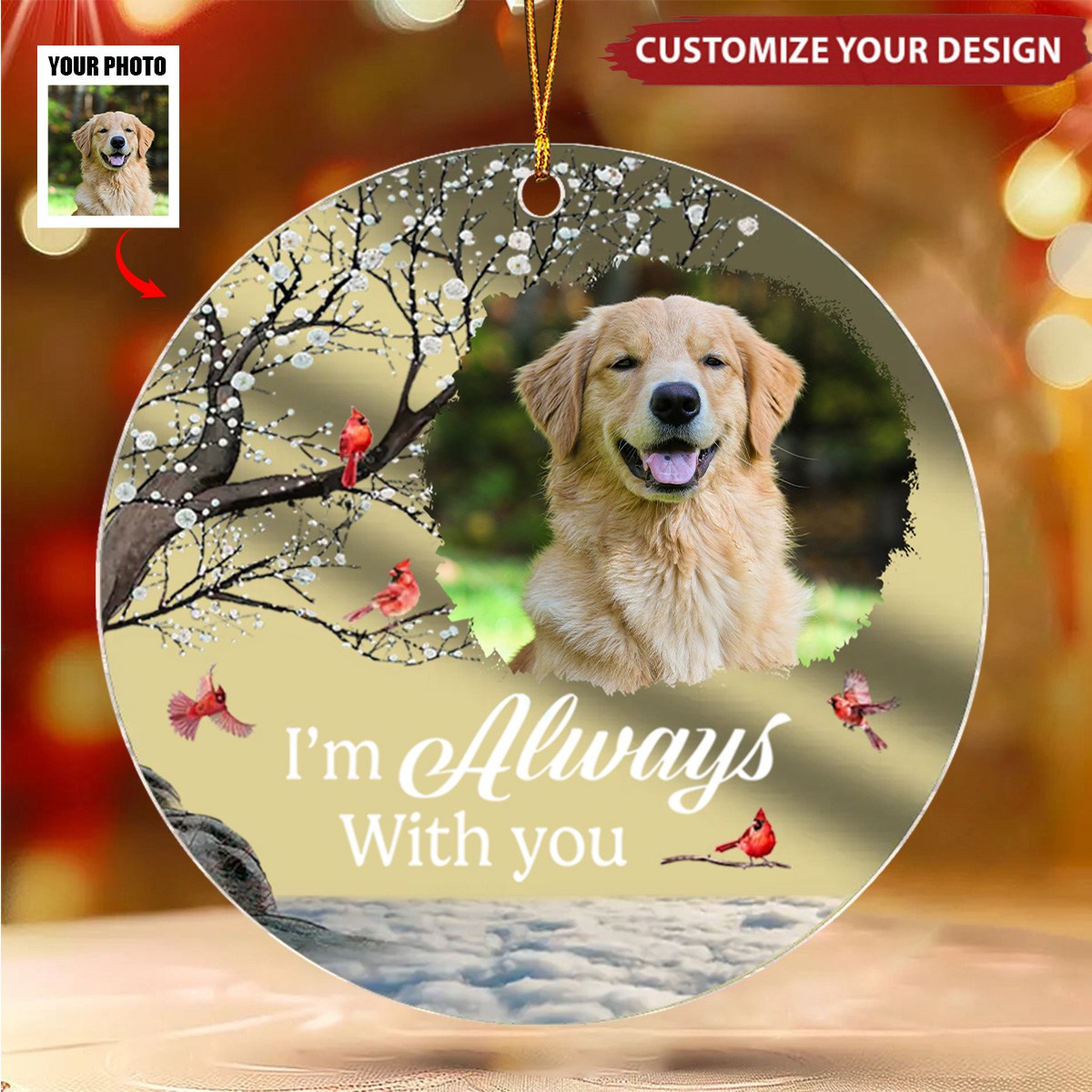 Custom Photo Forever In My Heart - Memorial Personalized Mirrored Acrylic Ornament