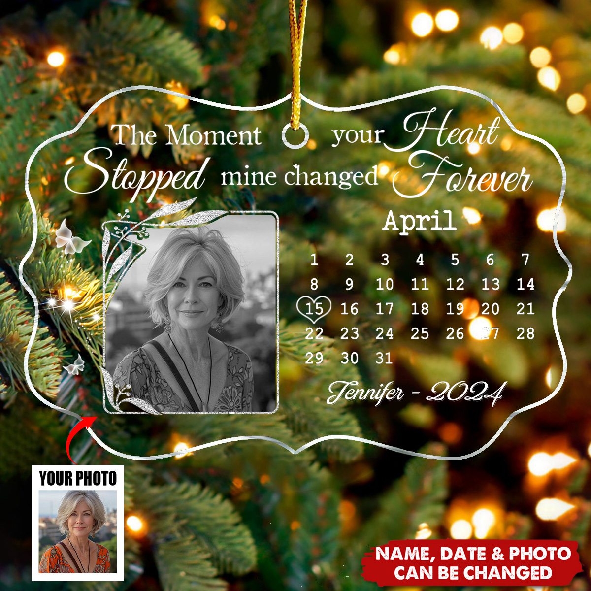 Personalized The Moment Your Heart Stopped Memorial Calendar Custom Photo Benelux Ornament