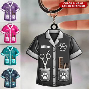 Personalized Pet Groomer Uniform Acrylic Keychain