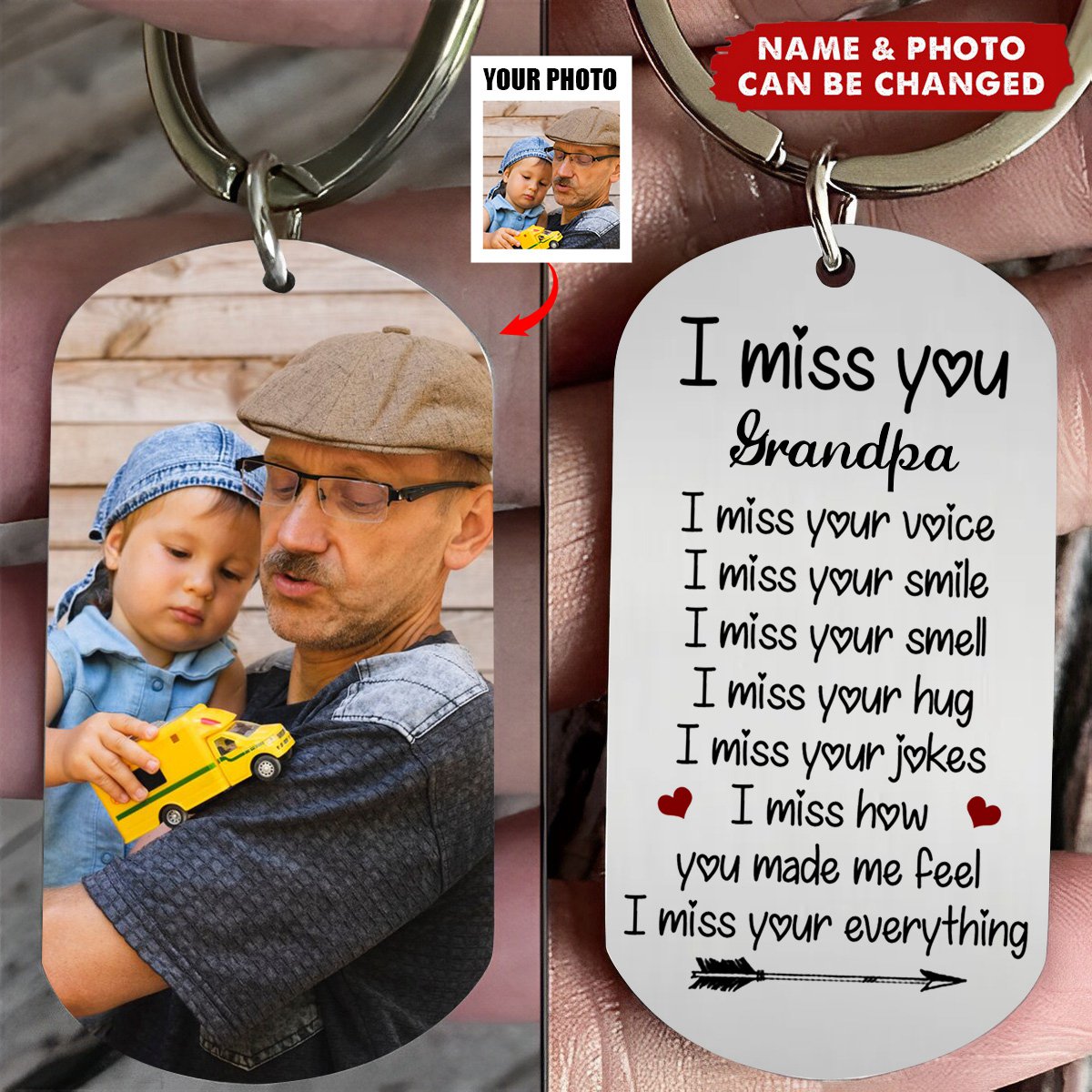 I Miss Your Voice Custom Photo Memorial Stainless Steel Keychain