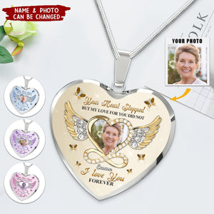 Sparkling Memorial Upload Photo Heart Wings Infinity, I Love You Forever Personalized Necklace