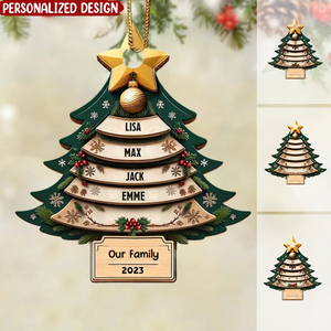 Unique Christmas Family Pine Tree, Our Family 2023 Personalized Ornament