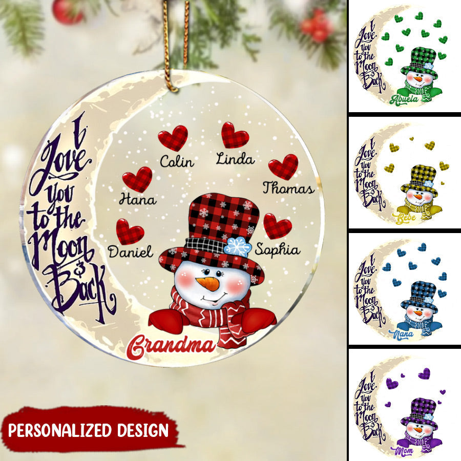 Christmas Snowman Nana Mom Sweet Heart Kids Personalized Ornament On The Moon