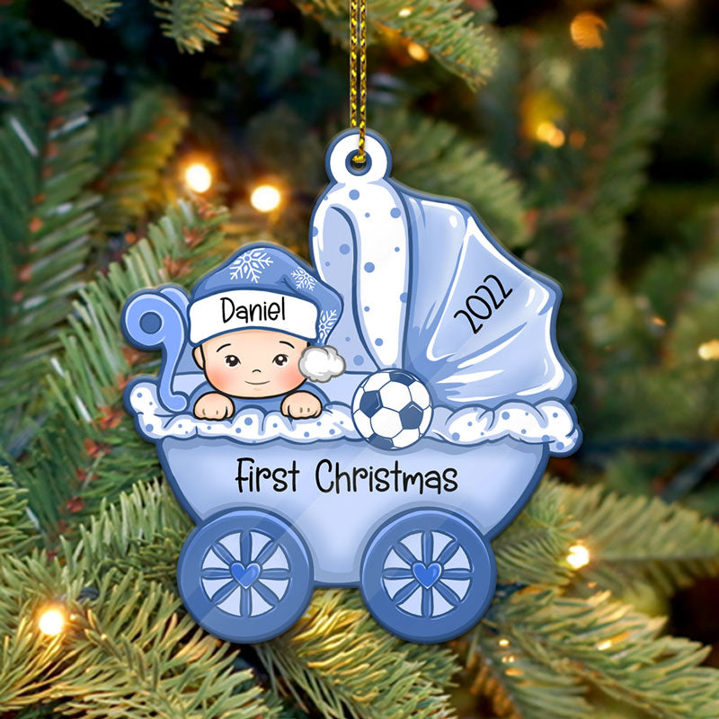 Baby's First Christmas, Baby Carriage, Christmas Shaped Ornament, Custom Gift for Baby